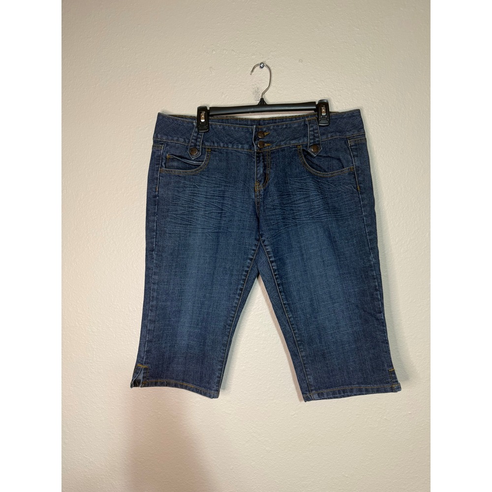 Hint Jeans Womens 15 Dark Wash Denim Capris Stretch Pedal Pushers Blue